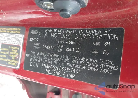 2008 Kia Rondo Lx V6 z USA, uszkodzony, nr VIN KNAFG526687157441